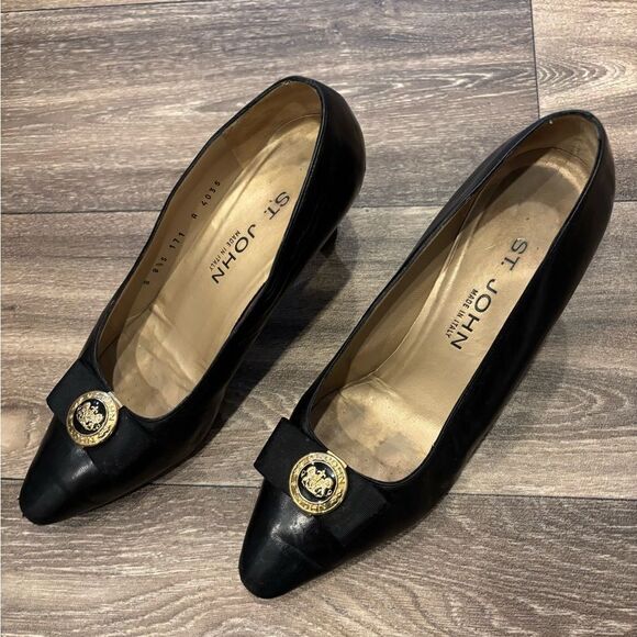 St. John Italian Leather Pumps with Bow Black Size 8.5 - Picture 1 of 9